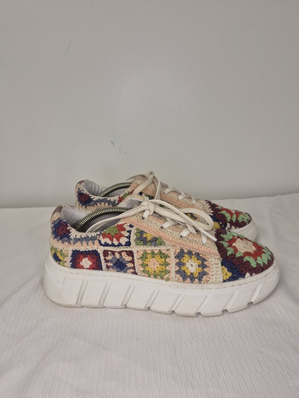 Free People Catch Me Crochet Boho Floral Platform Sneakers sz 38EU